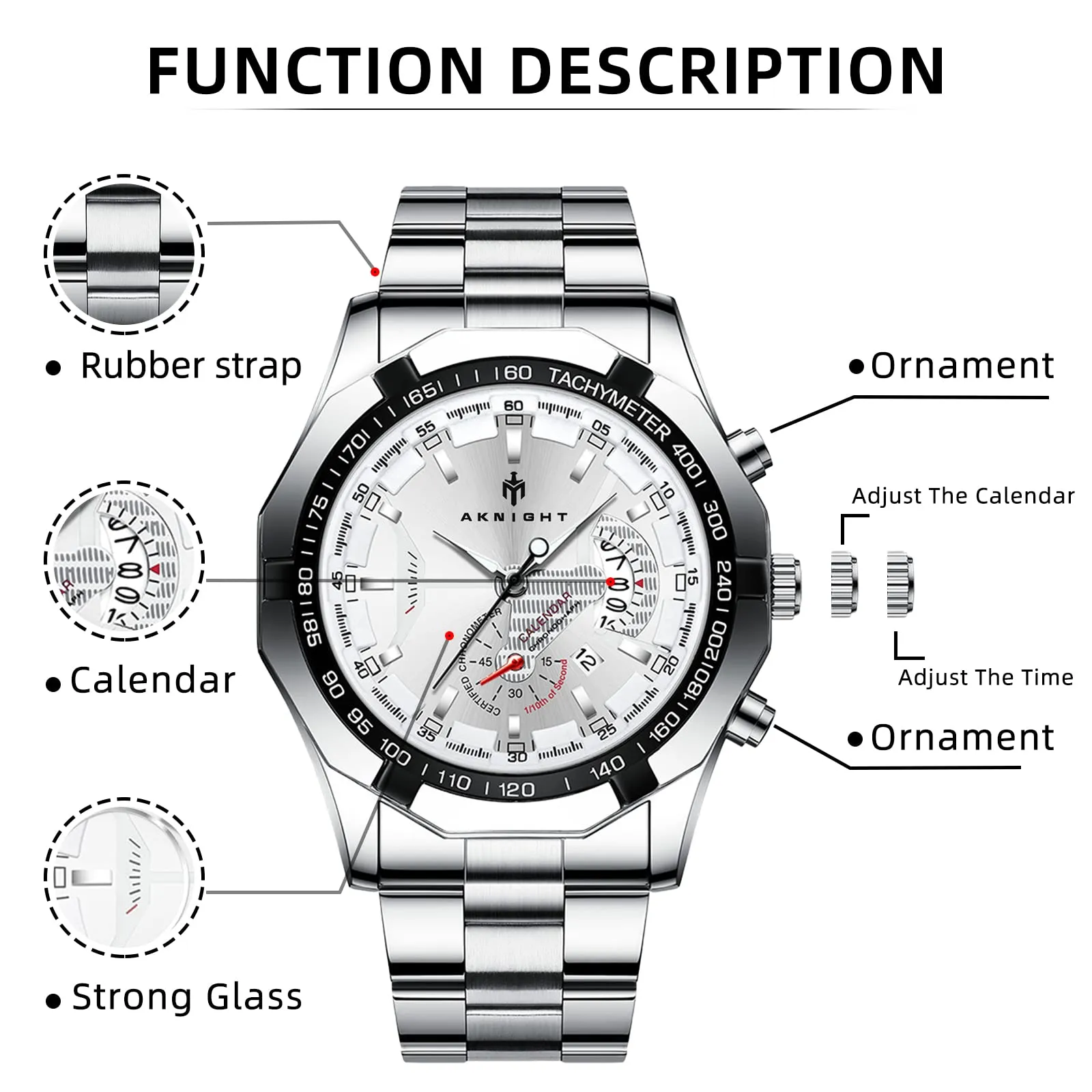 BY BENYAR AKNIGHT Watches for Men Quartz Movement Watch，Waterproof Luminous Men's Watch, Stainless Steel Strap Business Watches