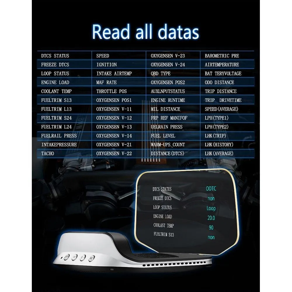Car Head Up Display Hud Overspeed Temp Voltage Engine Failure Fatigue Reminder Navigation