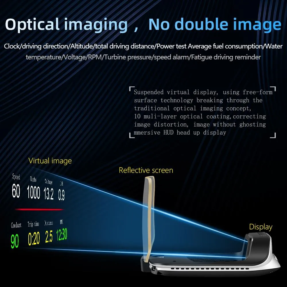 Car Head Up Display Hud Overspeed Temp Voltage Engine Failure Fatigue Reminder Navigation
