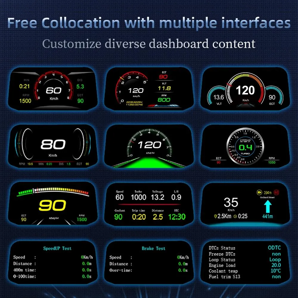 Car Head Up Display Hud Overspeed Temp Voltage Engine Failure Fatigue Reminder Navigation