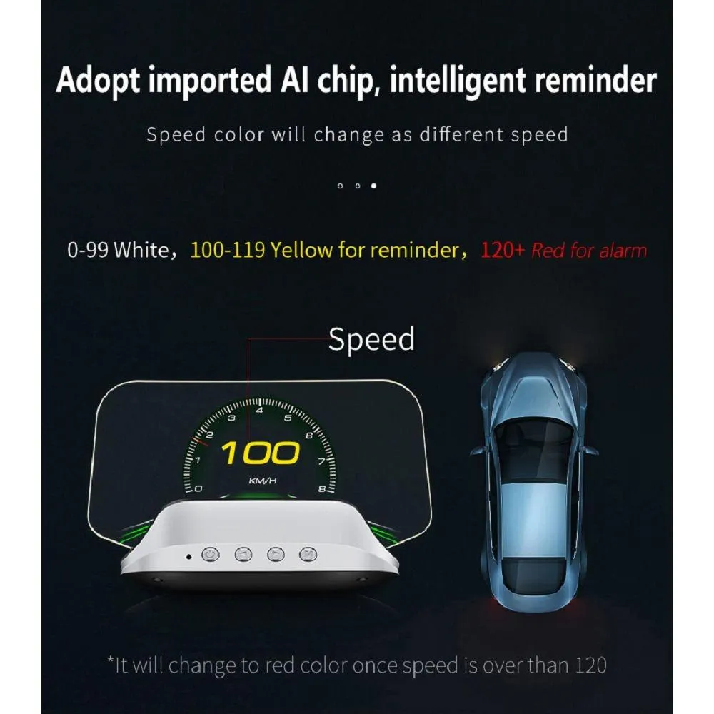 Car Head Up Display Hud Overspeed Temp Voltage Engine Failure Fatigue Reminder Navigation