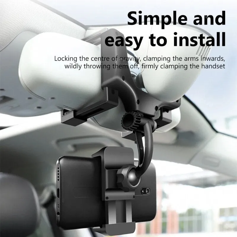 Car Phone Holder Rearview Mirror Mount Car Phone Bracket Navigation Gps Stand Foldable Adjustment Holder Car Cell Phone Support