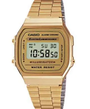 Casio Men's Watch Vintage Collection Digital, Gold Dial Gold Stainless Steel Strap, A168WG-9WDF