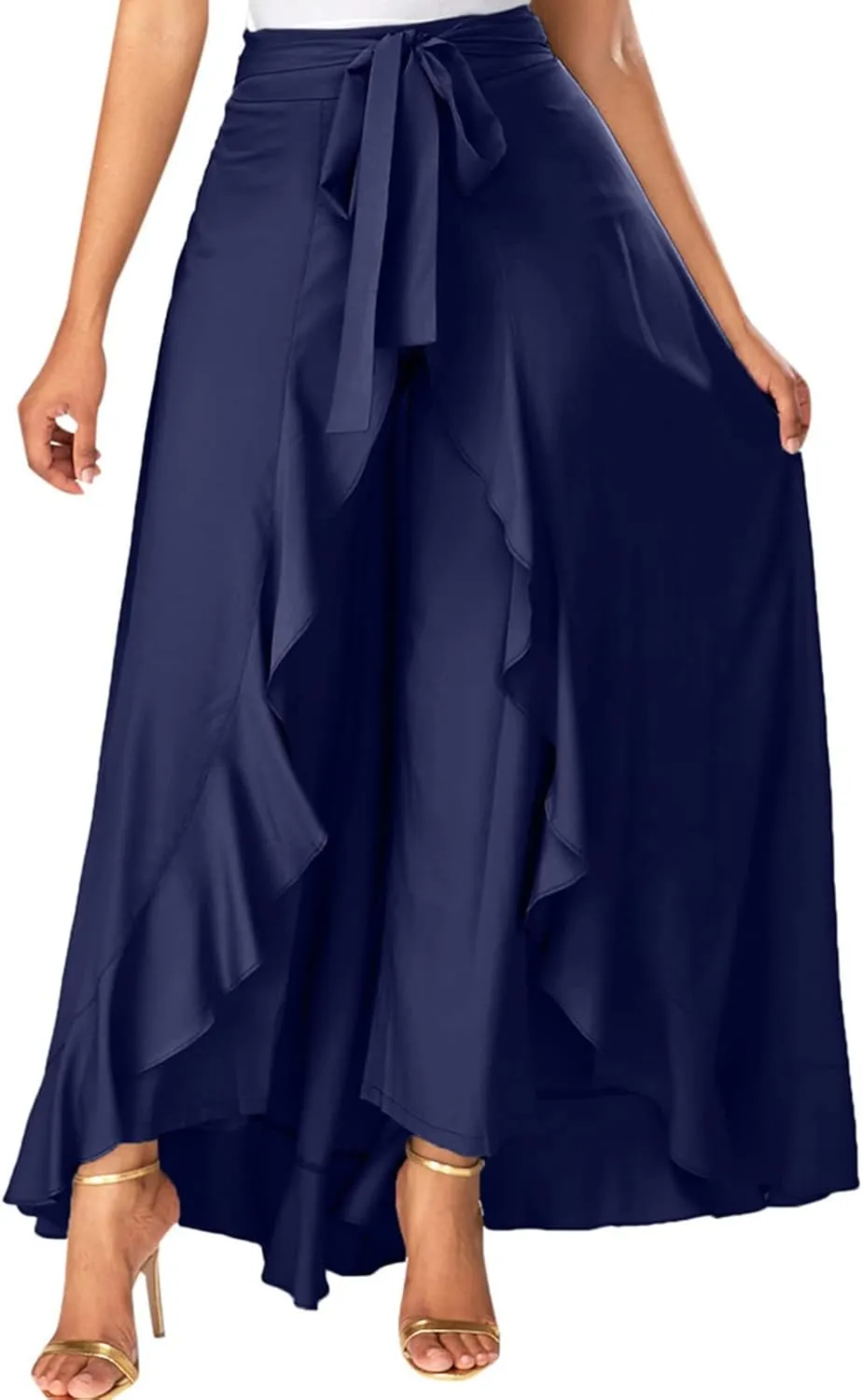 Casual Skirts for Women's Plus Size Solid Long Skirts Casual High Waisted Flare Hem High Waist Midi Bow Pleated Skirt