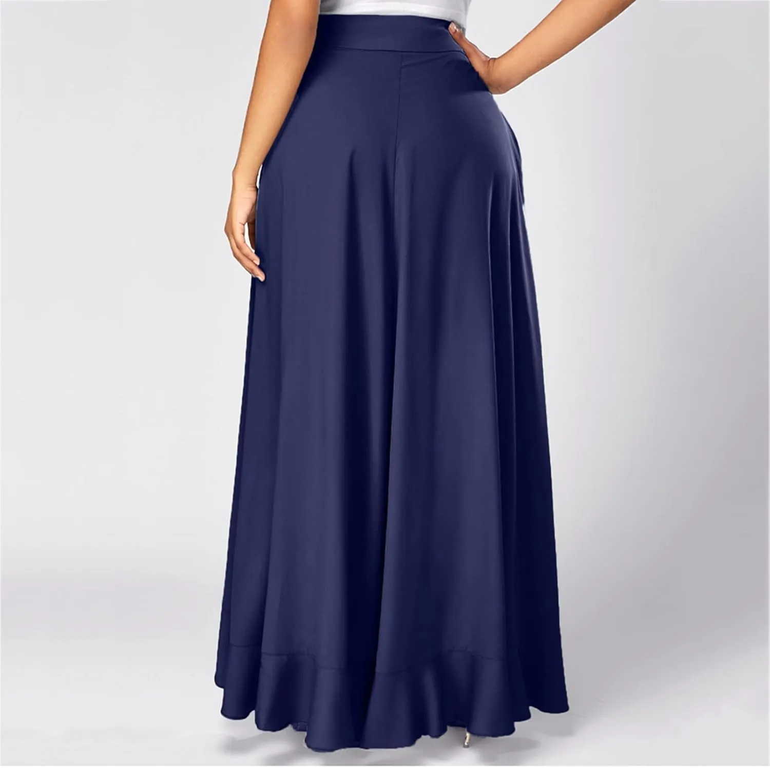 Casual Skirts for Women's Plus Size Solid Long Skirts Casual High Waisted Flare Hem High Waist Midi Bow Pleated Skirt