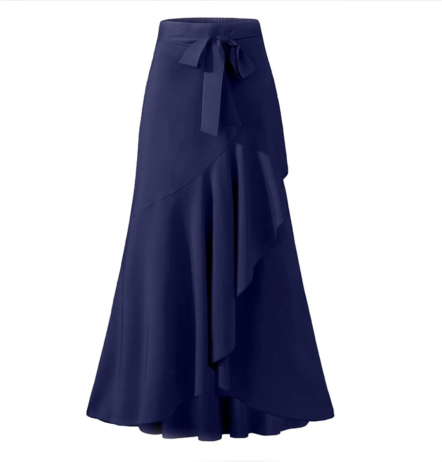 Casual Skirts for Women's Plus Size Solid Long Skirts Casual High Waisted Flare Hem High Waist Midi Bow Pleated Skirt
