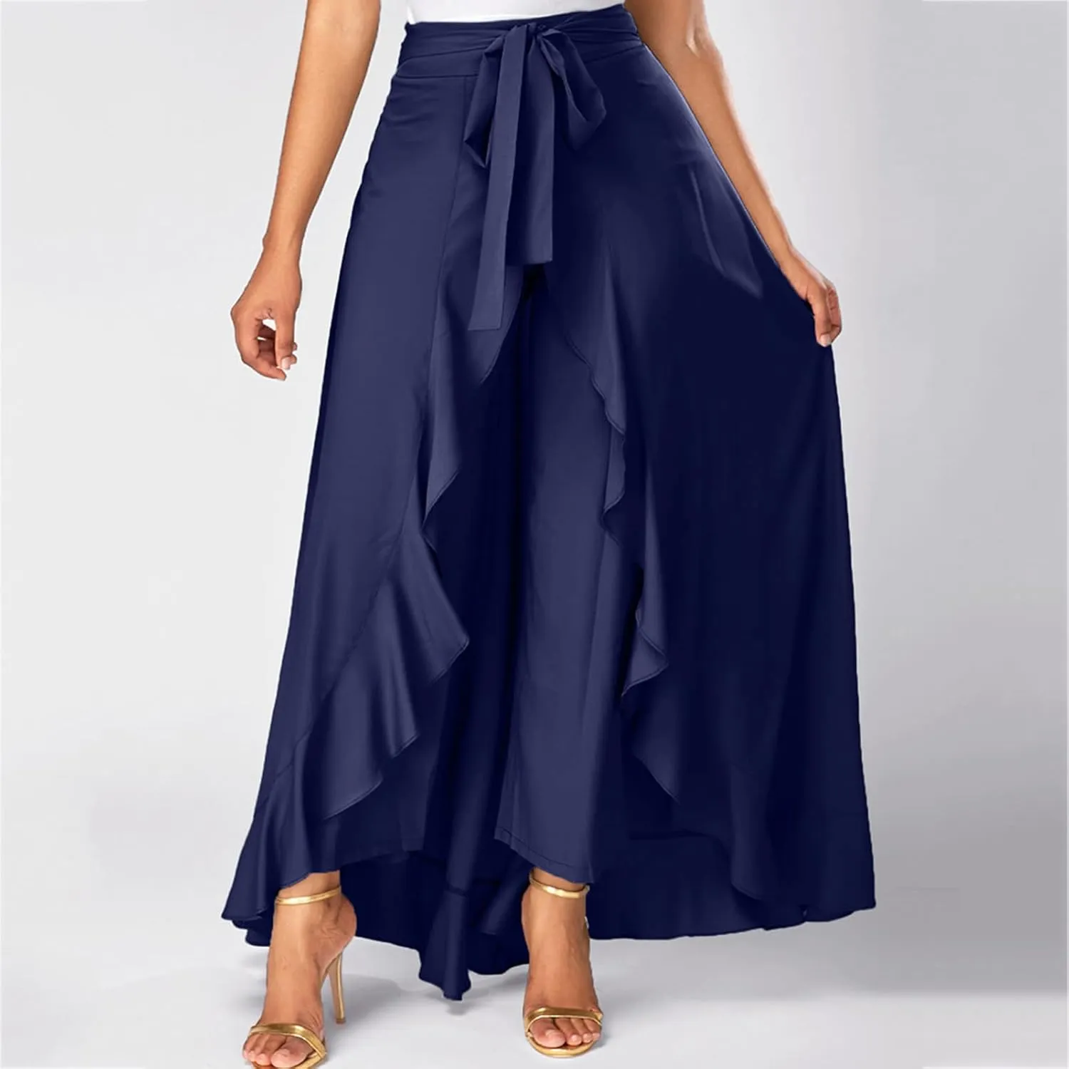 Casual Skirts for Women's Plus Size Solid Long Skirts Casual High Waisted Flare Hem High Waist Midi Bow Pleated Skirt