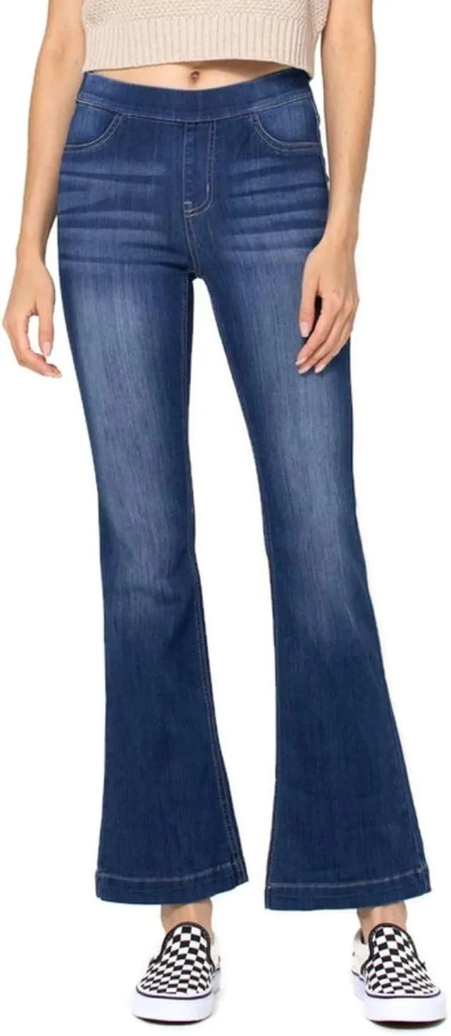 Cello Jeans Women's Mid Rise Easy Flare Pull On Jeggings