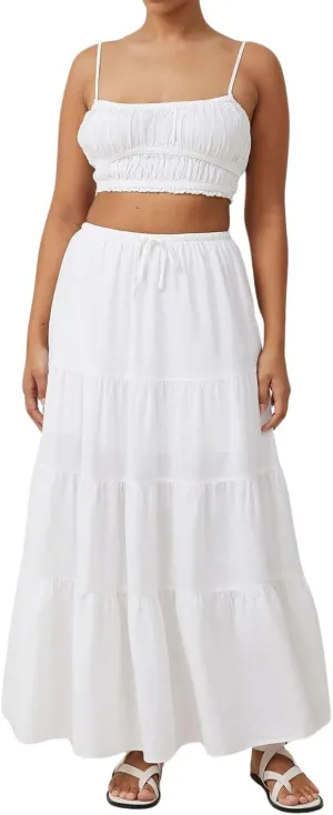 CHARTOU Women's Boho Cotton Tiered Maxi Skirt Elastic Waist Drawstring A Line Long Skirts Summer Beach Skirt