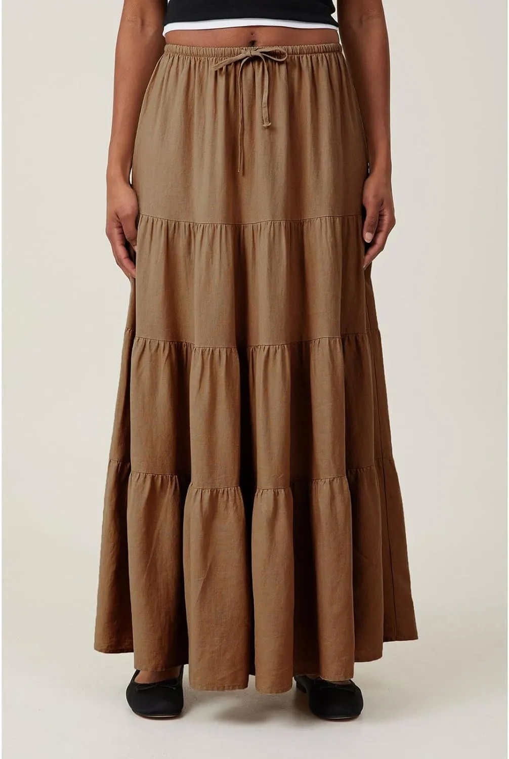 CHARTOU Women's Boho Cotton Tiered Maxi Skirt Elastic Waist Drawstring A Line Long Skirts Summer Beach Skirt