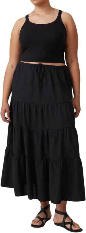 CHARTOU Women's Boho Cotton Tiered Maxi Skirt Elastic Waist Drawstring A Line Long Skirts Summer Beach Skirt