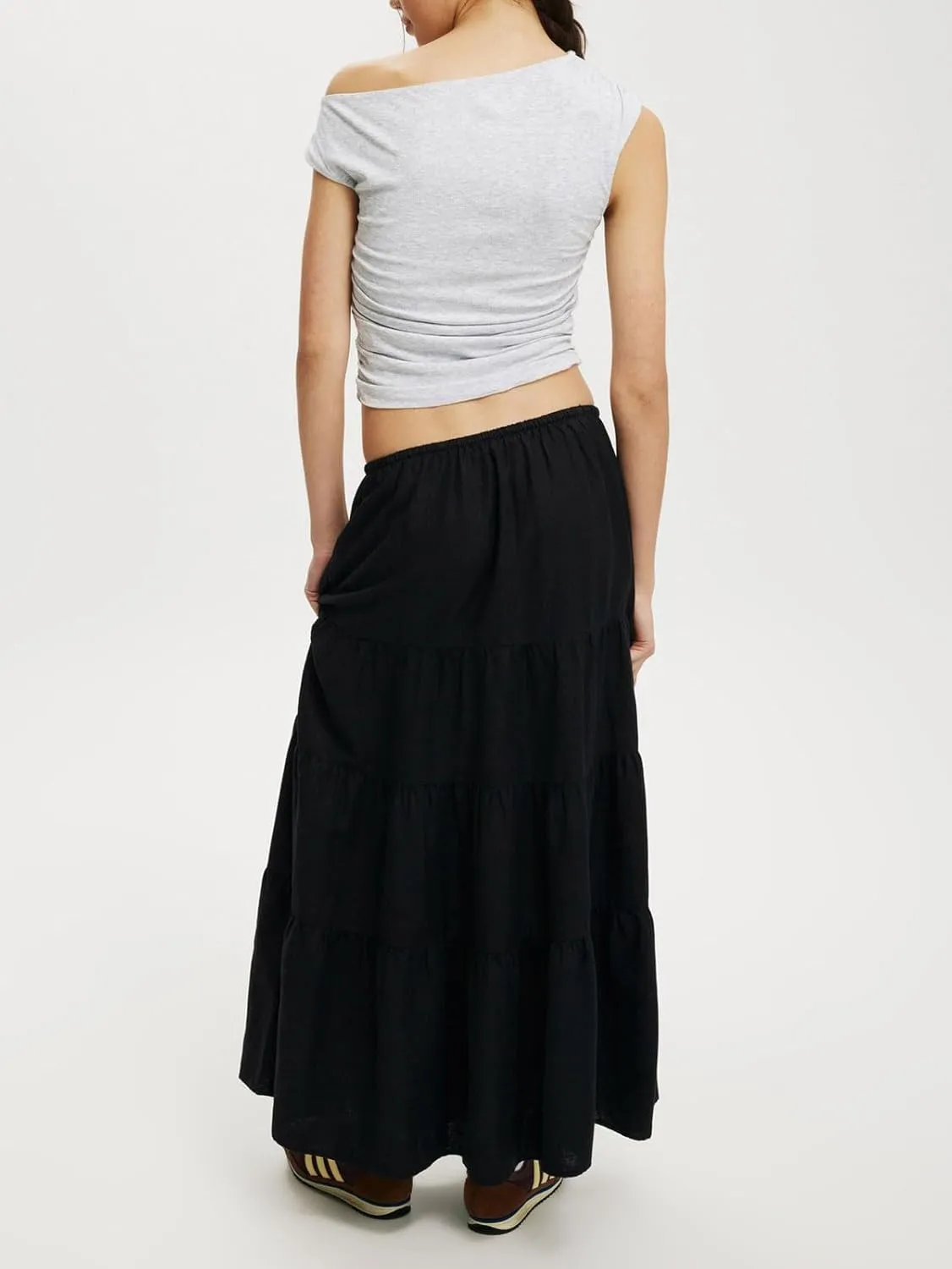 CHARTOU Women's Boho Cotton Tiered Maxi Skirt Elastic Waist Drawstring A Line Long Skirts Summer Beach Skirt