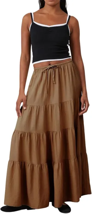 CHARTOU Women's Boho Cotton Tiered Maxi Skirt Elastic Waist Drawstring A Line Long Skirts Summer Beach Skirt
