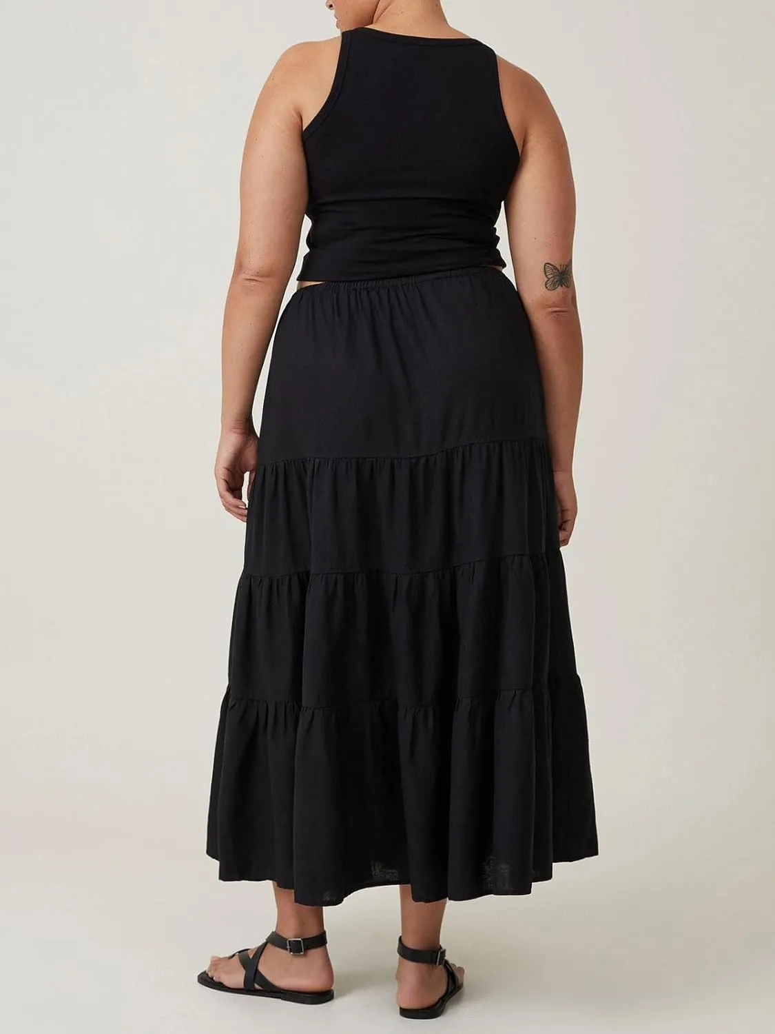 CHARTOU Women's Boho Cotton Tiered Maxi Skirt Elastic Waist Drawstring A Line Long Skirts Summer Beach Skirt