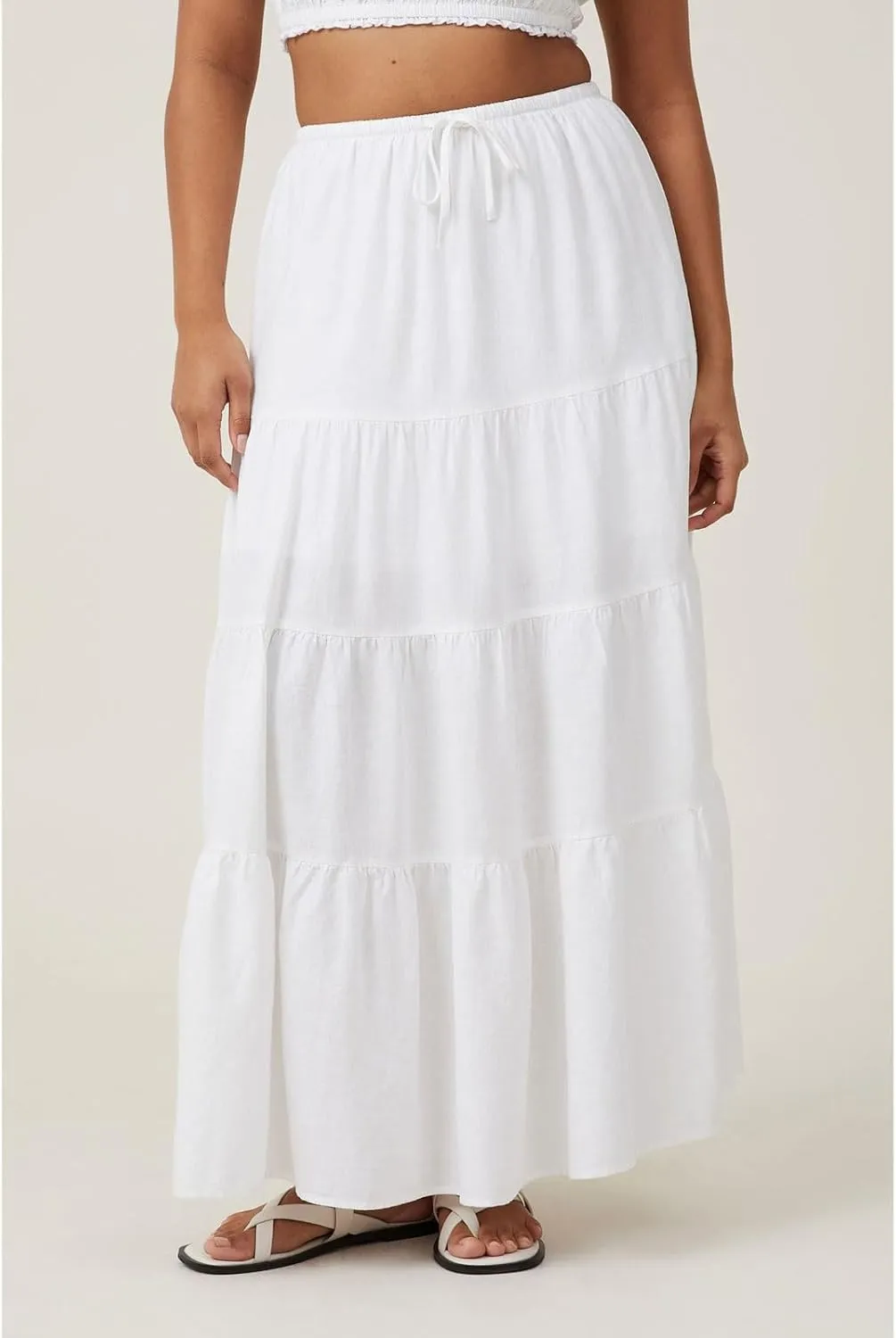CHARTOU Women's Boho Cotton Tiered Maxi Skirt Elastic Waist Drawstring A Line Long Skirts Summer Beach Skirt