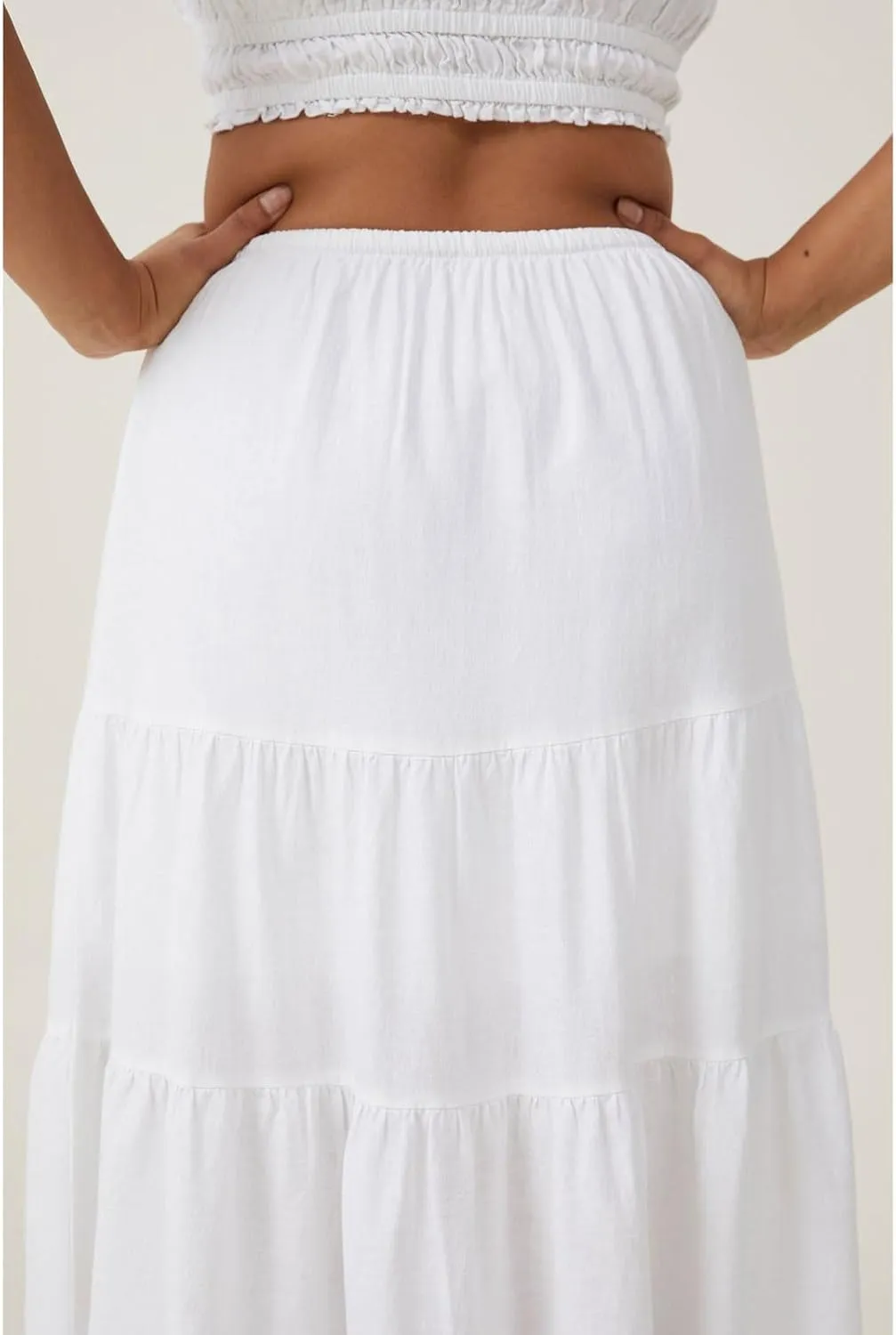 CHARTOU Women's Boho Cotton Tiered Maxi Skirt Elastic Waist Drawstring A Line Long Skirts Summer Beach Skirt