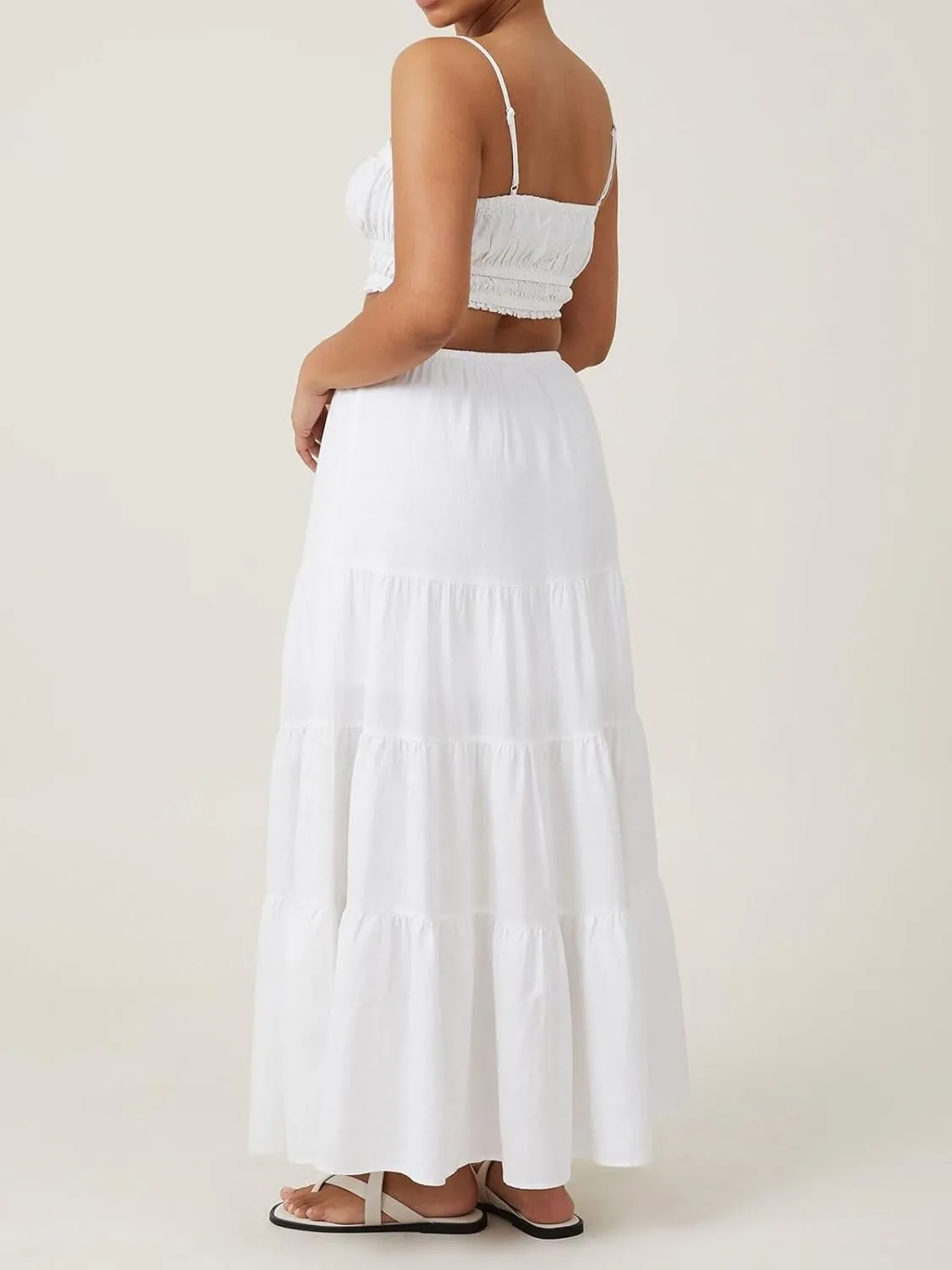 CHARTOU Women's Boho Cotton Tiered Maxi Skirt Elastic Waist Drawstring A Line Long Skirts Summer Beach Skirt