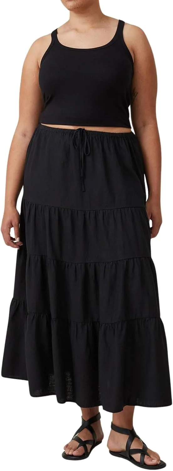 CHARTOU Women's Boho Cotton Tiered Maxi Skirt Elastic Waist Drawstring A Line Long Skirts Summer Beach Skirt