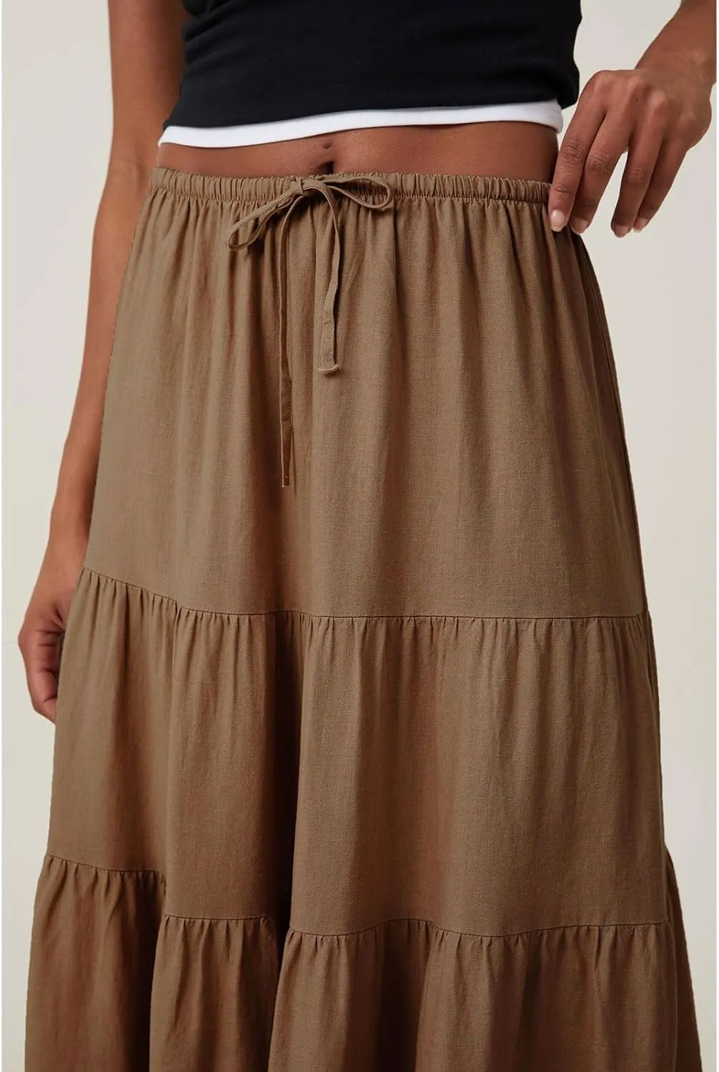 CHARTOU Women's Boho Cotton Tiered Maxi Skirt Elastic Waist Drawstring A Line Long Skirts Summer Beach Skirt