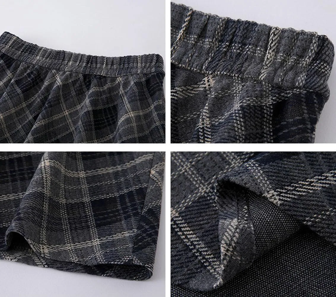 chouyatou Women's Fall Winter Elastic Waist Wool Plaid Skirt A-Line Pleated Midi Long Skater Skirts