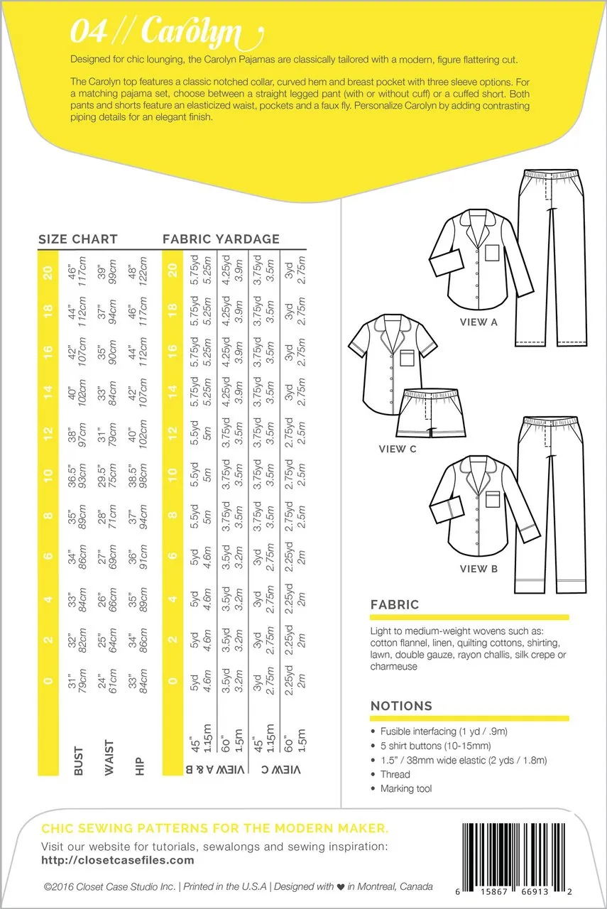 Closet Core - Carolyn Pajama Sewing Pattern