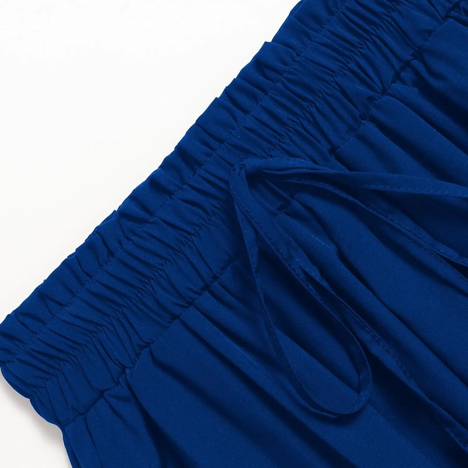 Cotton Linen Skirts for Women Midi Length Summer Drawstring Elastic Waist Smocked A-Line Skirt Knee Length with Pocket