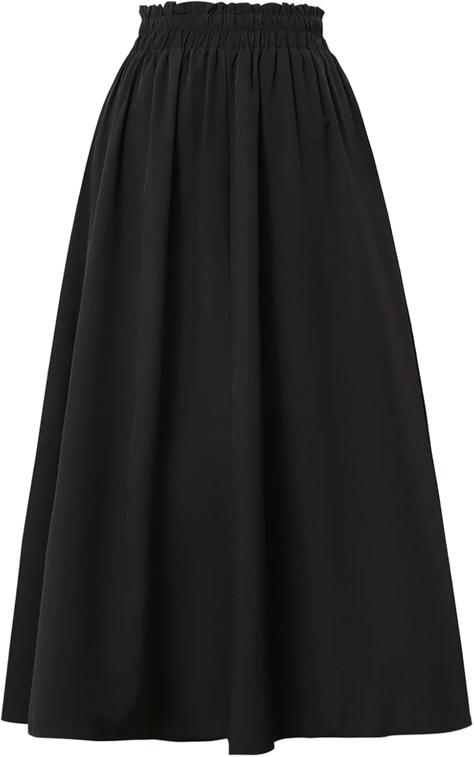 Cotton Linen Skirts for Women Midi Length Summer Drawstring Elastic Waist Smocked A-Line Skirt Knee Length with Pocket