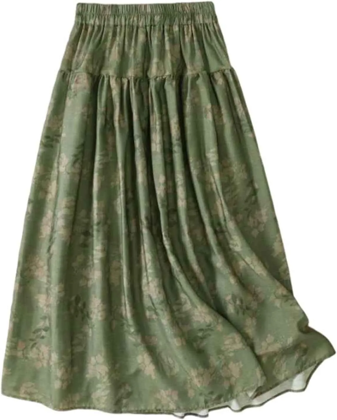 Cotton Linen Skirts for Women Summer Elastic High Waisted Ruffled Flowy Midi Skirt Casual Summer Ruched Loose Skorts