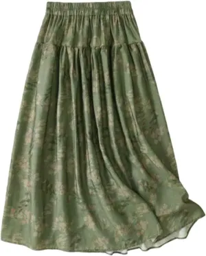 Cotton Linen Skirts for Women Summer Elastic High Waisted Ruffled Flowy Midi Skirt Casual Summer Ruched Loose Skorts