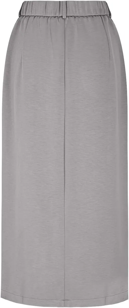 Cotton Skirt for Women 2025 Trendy High Waisted Business Work Pencil Slit Skirts Casual Dressy Skirt with Pockets