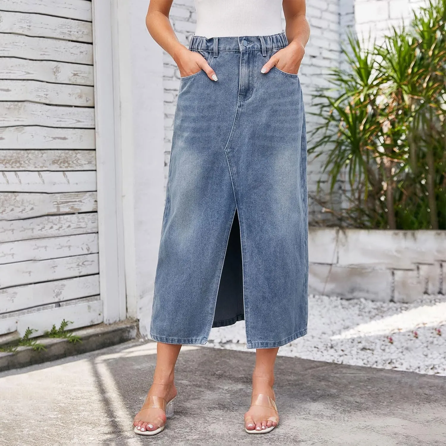 Cowgirl Slit Basic for Women Denim Maxi Long Skorts Women 2025 Y2K