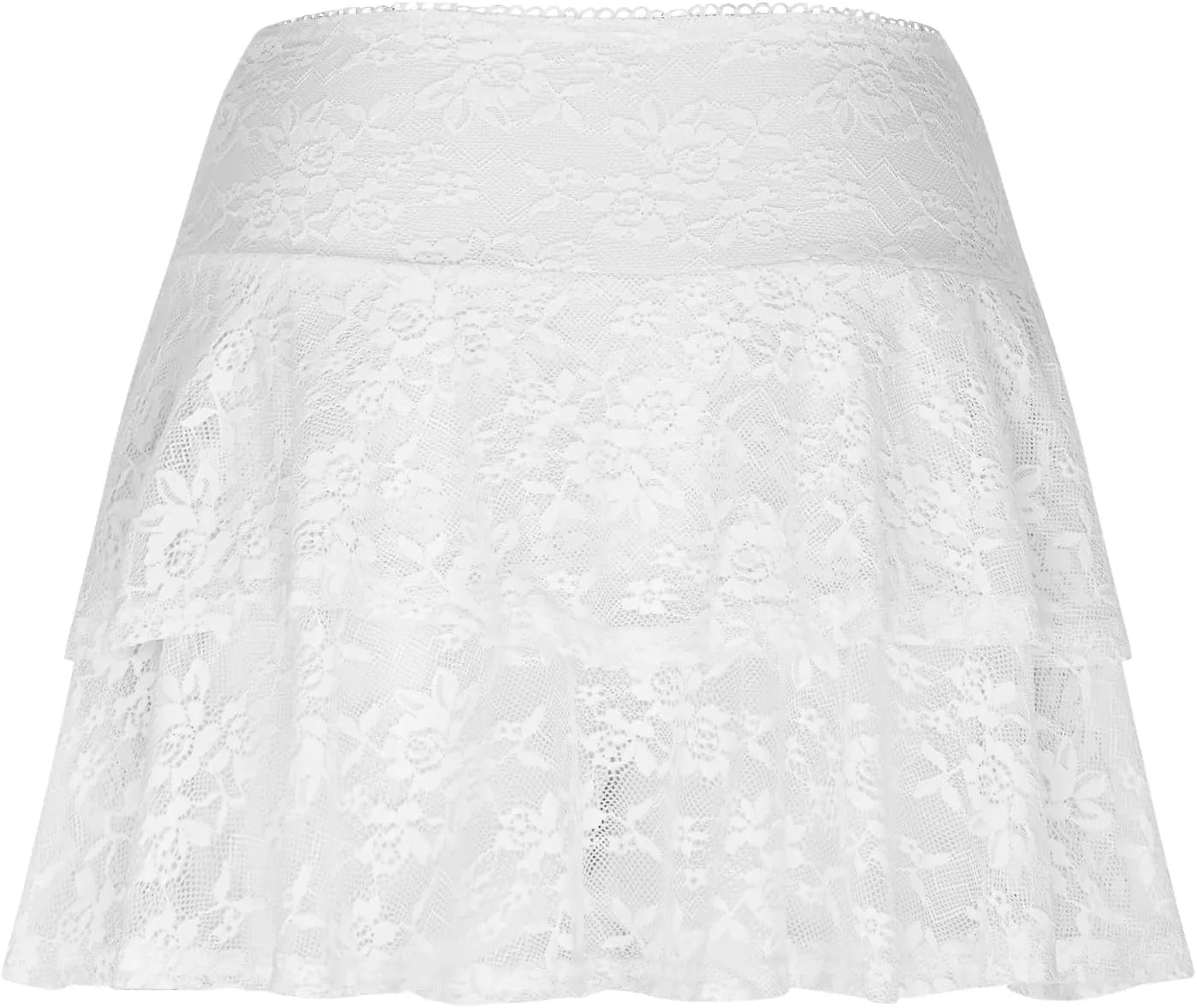 Cute Lace Skirts for Women Low Waist Layered Pleated Flowy Short Skirt Ruffle Trim Tiered Skirts Beach Outfits