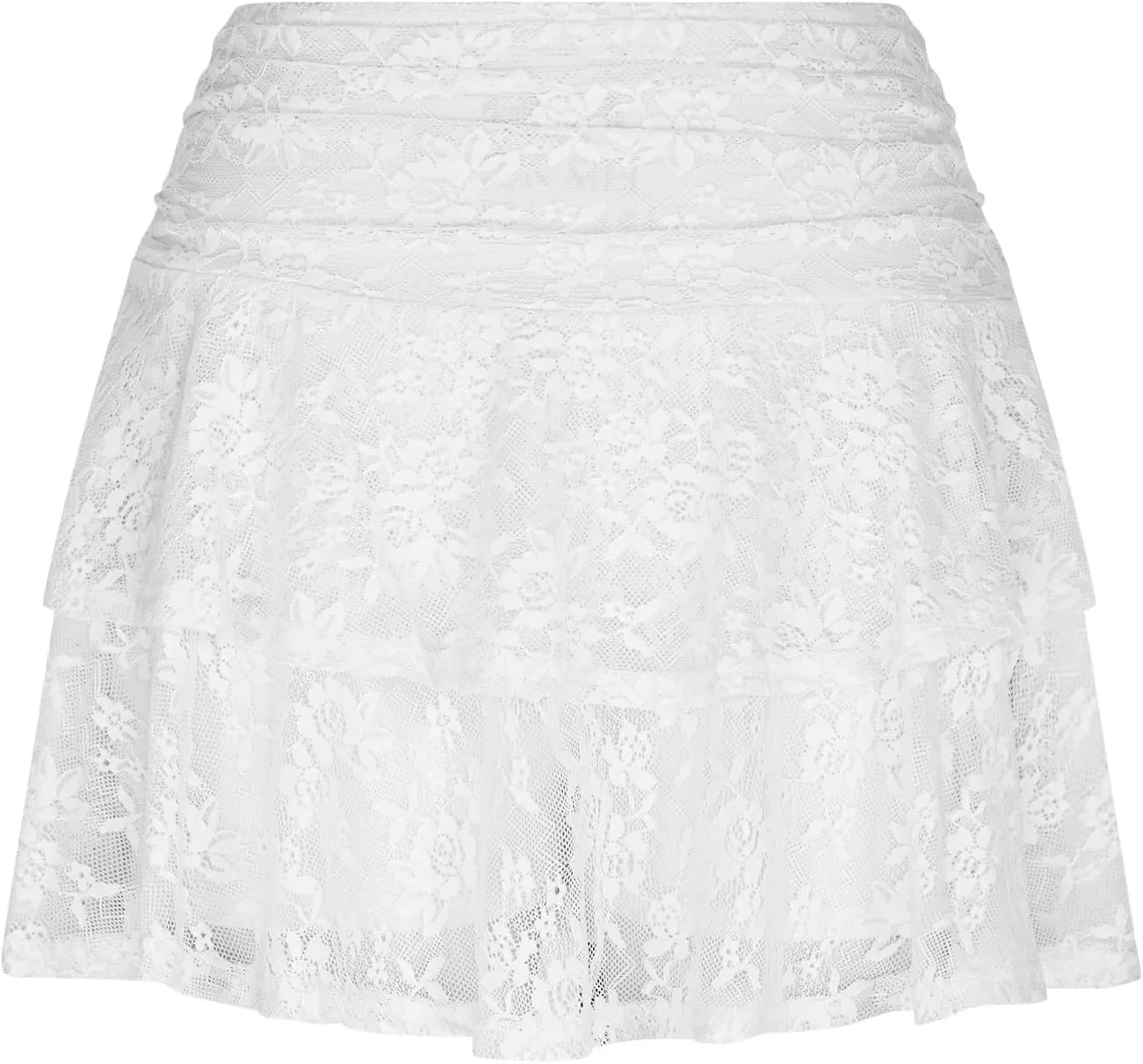 Cute Lace Skirts for Women Low Waist Layered Pleated Flowy Short Skirt Ruffle Trim Tiered Skirts Beach Outfits