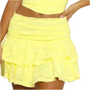 Cute Lace Skirts for Women Low Waist Layered Pleated Flowy Short Skirt Ruffle Trim Tiered Skirts Beach Outfits