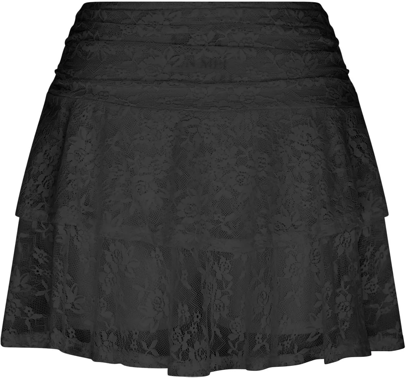 Cute Lace Skirts for Women Low Waist Layered Pleated Flowy Short Skirt Ruffle Trim Tiered Skirts Beach Outfits
