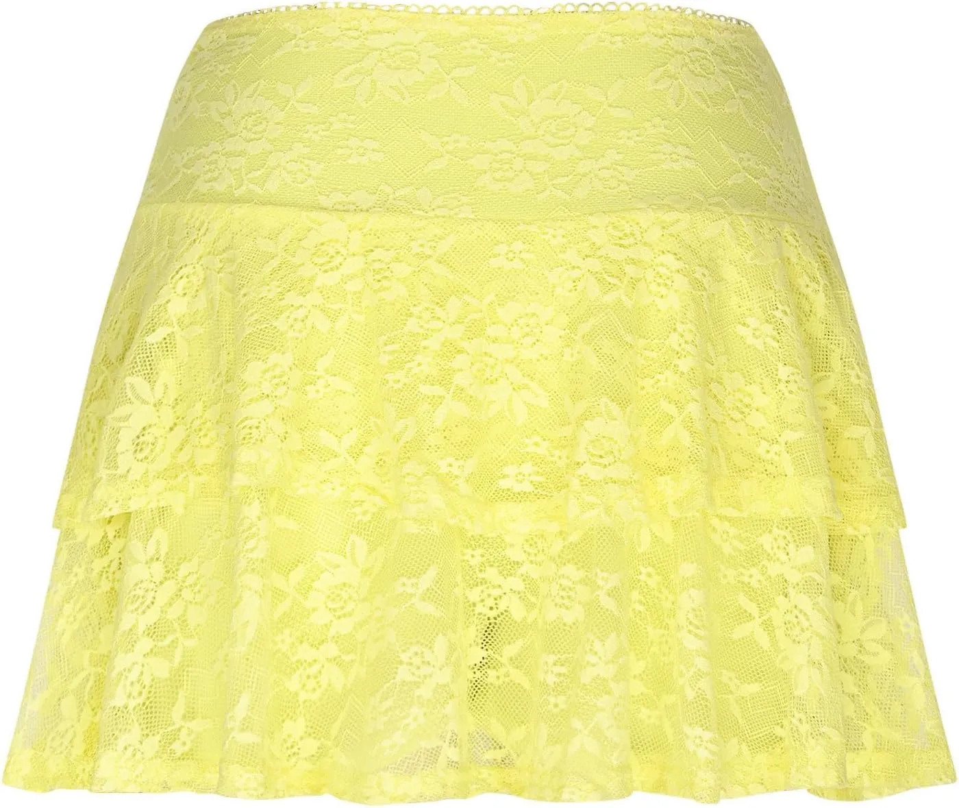 Cute Lace Skirts for Women Low Waist Layered Pleated Flowy Short Skirt Ruffle Trim Tiered Skirts Beach Outfits