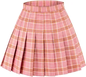 DAZCOS US Size Plaid Skirt for Women with Shorts High Waist Pleated Skater Skirts for Schoolgirl