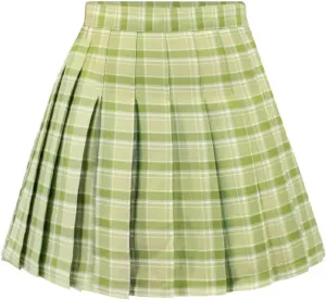 DAZCOS US Size Plaid Skirt for Women with Shorts High Waist Pleated Skater Skirts for Schoolgirl