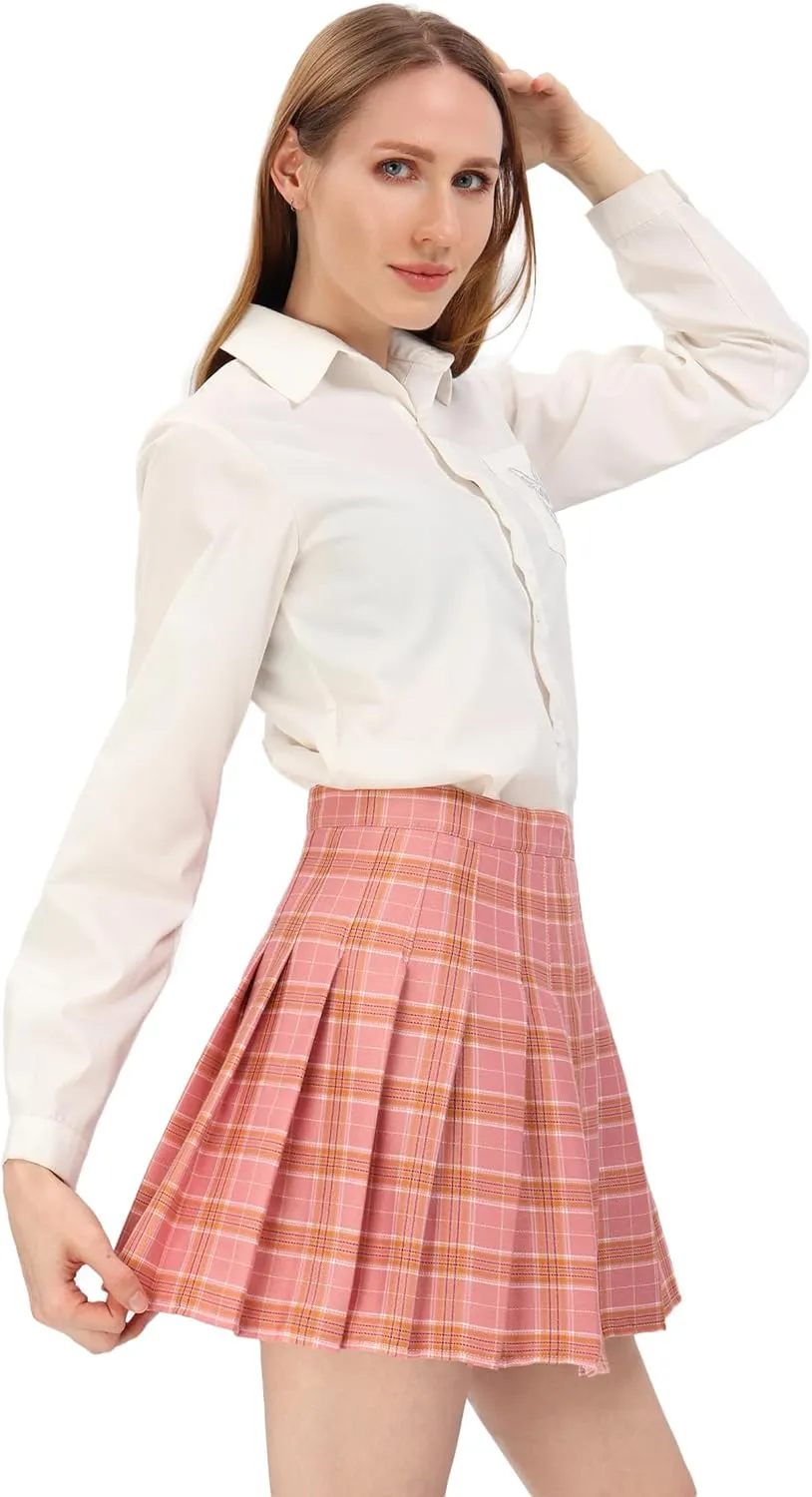 DAZCOS US Size Plaid Skirt for Women with Shorts High Waist Pleated Skater Skirts for Schoolgirl