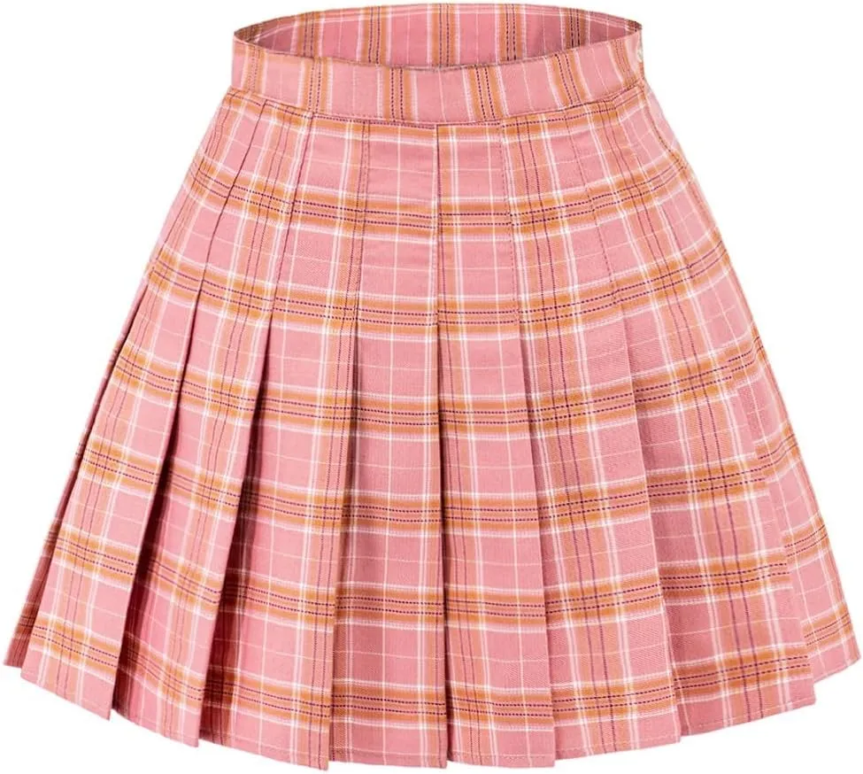 DAZCOS US Size Plaid Skirt for Women with Shorts High Waist Pleated Skater Skirts for Schoolgirl