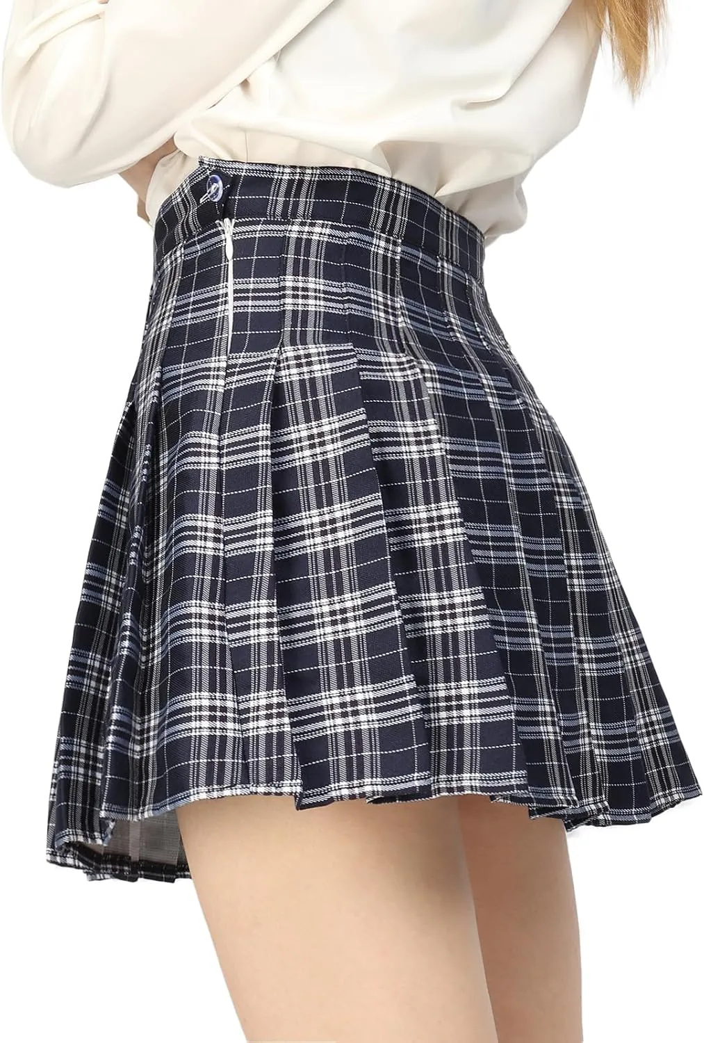 DAZCOS US Size Plaid Skirt for Women with Shorts High Waist Pleated Skater Skirts for Schoolgirl