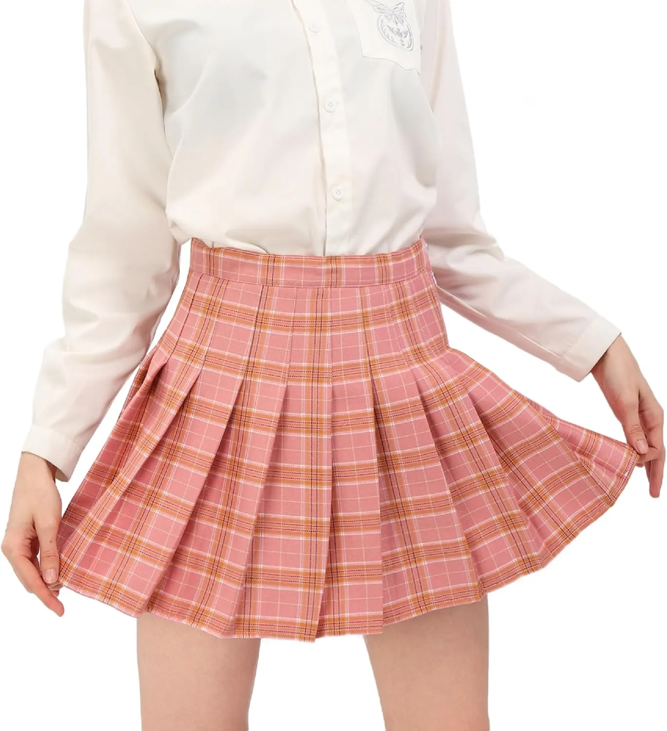 DAZCOS US Size Plaid Skirt for Women with Shorts High Waist Pleated Skater Skirts for Schoolgirl