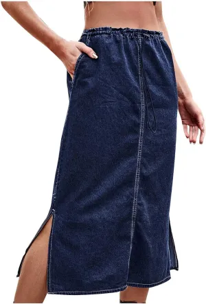 Denim Skirt for Women Flap Pockets A-Line Jean Skirts Front Slit Slim Pencil Denim Skirts Casual Bodycon Skirt Y2k
