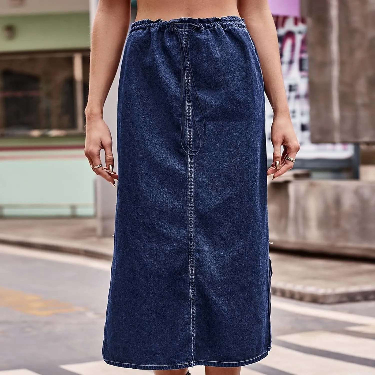 Denim Skirt for Women Flap Pockets A-Line Jean Skirts Front Slit Slim Pencil Denim Skirts Casual Bodycon Skirt Y2k