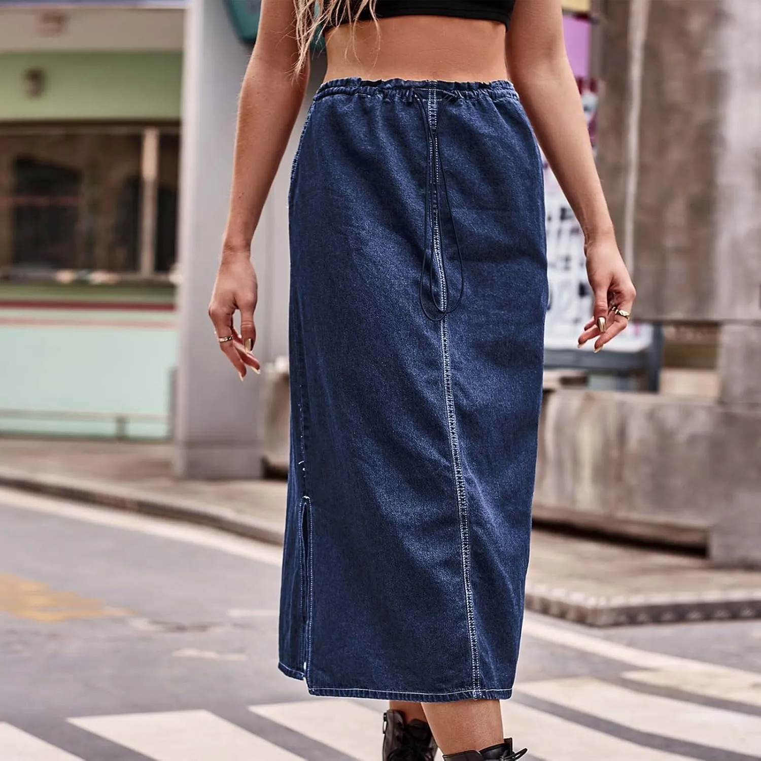 Denim Skirt for Women Flap Pockets A-Line Jean Skirts Front Slit Slim Pencil Denim Skirts Casual Bodycon Skirt Y2k