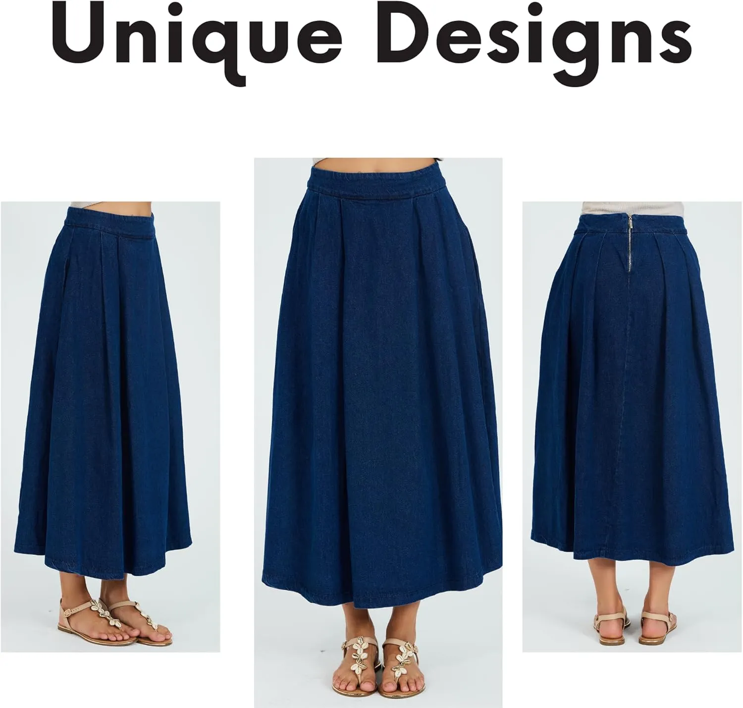 Denim Skirt for Women | Pleated Long High-Waisted Denim Skirts | Modest Women's Clothing