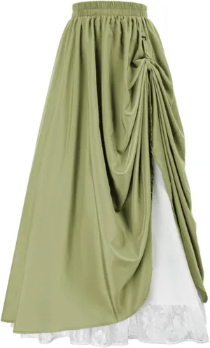 Double Layered Skirts for Women Vintage Elastic High Waist Maxi Skirt Fashion Victorian Renaissance Long Skirt