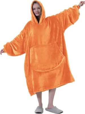 Easy-Going Oversized Flannel Wearable Blanket Hoodie for Adults, One Size Fits All