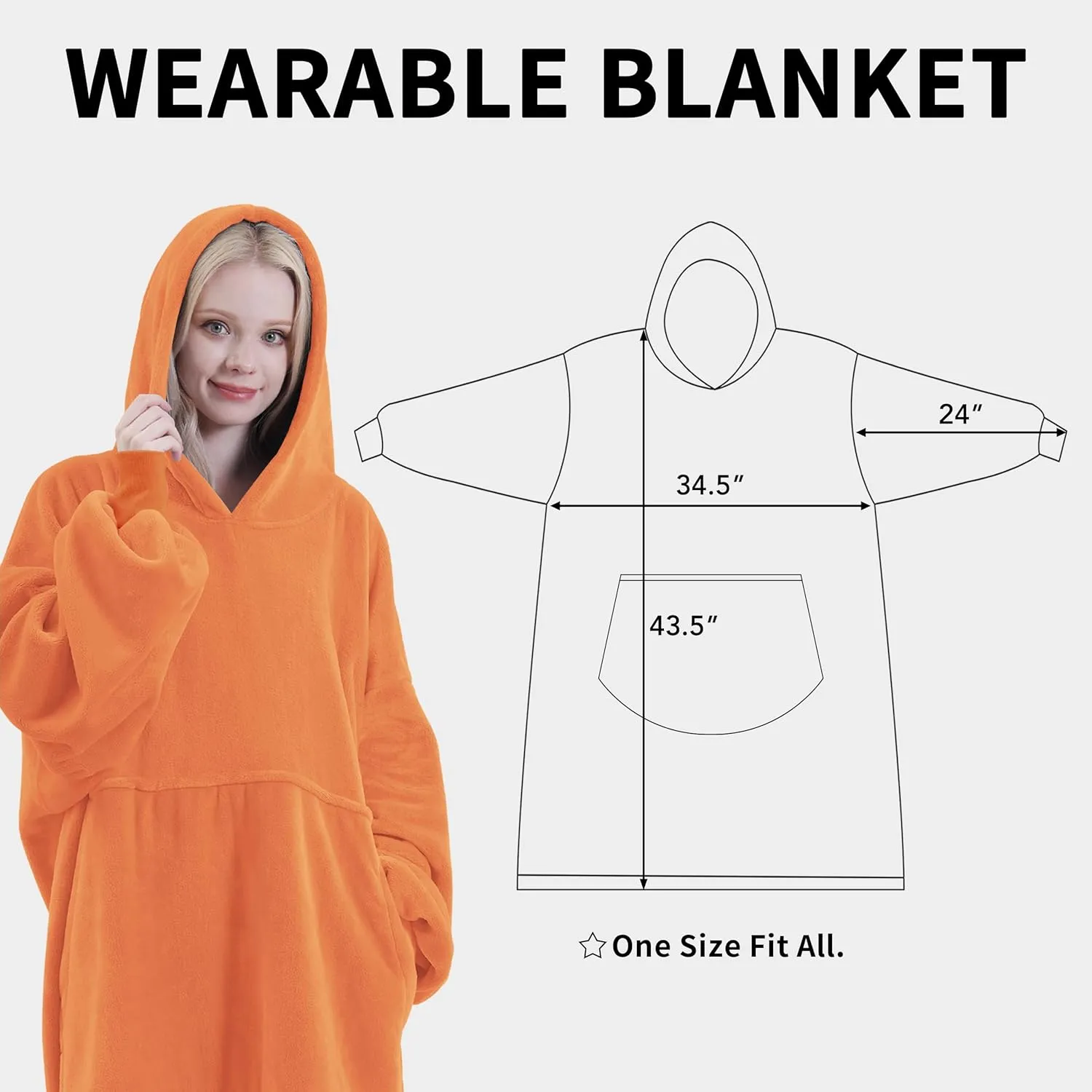 Easy-Going Oversized Flannel Wearable Blanket Hoodie for Adults, One Size Fits All