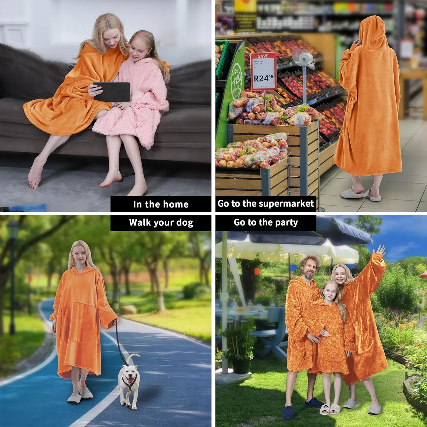 Easy-Going Oversized Flannel Wearable Blanket Hoodie for Adults, One Size Fits All